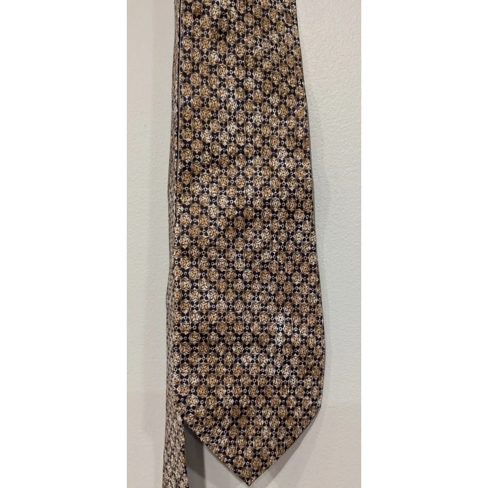 Valentino 100% Silk Tan and Navy Blue Tie One Size